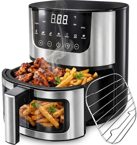 Retoo Heißluftfritteuse 5L 1500W Airfryer mit Touch-Bedienfeld, 7 Kochprogramme, einstellbare Temperatur 80–200 °C, Timer, Rost, Energiesparend, fettarmes Kochen für Zuhause & Familie