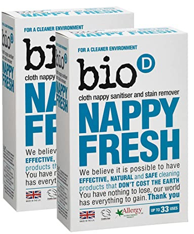 Bio-D Nappy Fresh Powder | 500g (Pack of 2) | Up to 33 Uses | Antibacterial Cloth Nappy Sanitiser & Stain Remover | Allergy UK Accredited | Fragrance Free & Hypoallergenic | Vegan & Cruelty Free