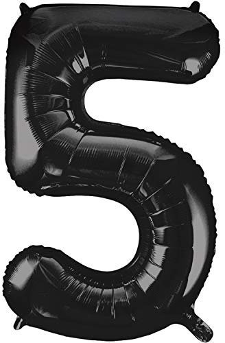 Black Number 5 Shaped Large Foil Balloon (86cm) 1 Piece - Perfect for Birthday Parties and Special Events