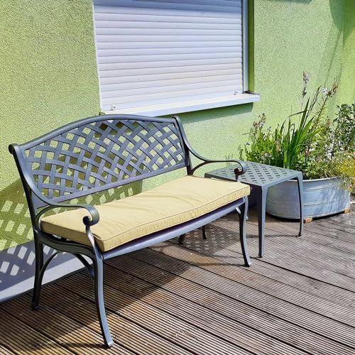 Lazy Susan Jasmine Metal Garden Bench | 2-seater in Slate Grey with Beige Cushion | Weatherproof Garden Bench | Cast aluminium | Rust Proof | 3 Year Guarantee