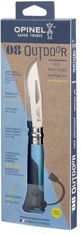 Véritables Couteaux OPINEL Outdoor N° 8 MER-Montagne Made in France (Gris-Bleu)