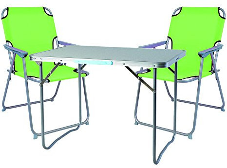 Mojawo 3tlg. Campingmöbel Set Alu Camping L80xB60xH68cm 1x Campingtisch mit Tragegriff + 2 Campingstühle Limegrün