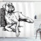 ABAKUHAUS Boxer-Hund Duschvorhang, Tier Tribal Elements, Stoffliches Gewebe Badezimmerdekorationsset mit Haken, 175 x 200 cm, Charcoal Grau und Weiß