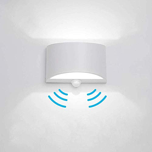Wandleuchte Bewegungsmelder Innen 7W Kaltweiss, LED Wandlampe Innen Up and Down Aluminium Innenleuchte, Nachtlicht Sensor für/Flur/Treppenhaus/Garage/Wohnzimmer