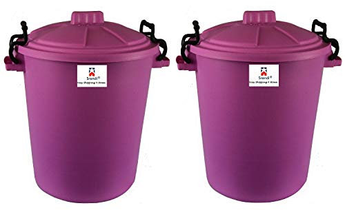 Srendi® 2 x 50L Plastic Bin/Waterfroof/Rodent Proof/Ideal for Outdoor/Animal Feed/Food/Storage/Flour Locking Lid (Pink)