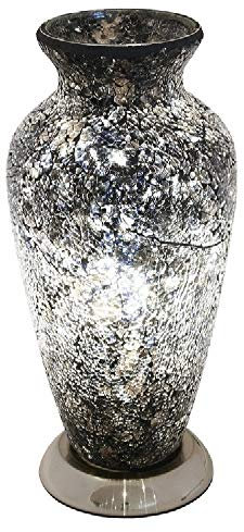 Britalia Black Crackle Mosaic Glass Vintage Vase Table Lamp 38cm | Chrome Base | 1 x ES E27 Bulb Required (Not Included) | Study - Bedroom - Lounge | Desk Light