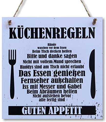 CARISPIBET Küchenregeln schild Haus & Küche Holzdeko-Schild Wandschild Türschild Holztafel Holzbild 20 x 20 cm