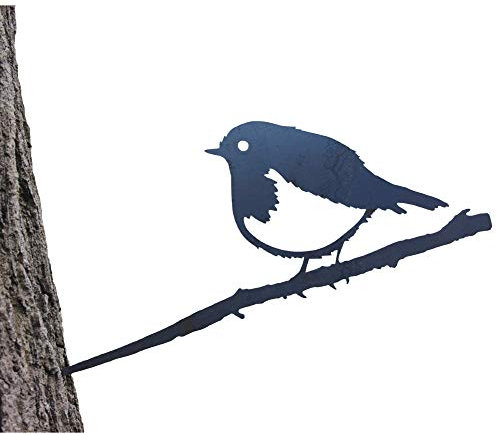 Rotkehlchen aus Metall – Rotkehlchen auf einem Ast, rustikale Rotkehlchen-Gartendekoration, Metallvogel-Silhouette, Garten-Kunst, Gartendekoration, perfektes Rotkehlchen-Geschenk für Garten