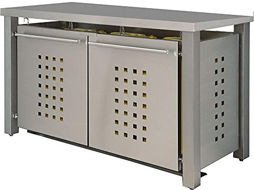 Mülltonnenbox für 3 Tonnen 240L mit Edelstahl-Abdeckung (ED222T), Mülltonnenhaus, Mülltonnenverkleidung