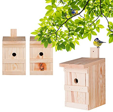 BigDean 3X Nistkasten für Meisen & Kleinvögel - Vogelhaus aus Massivholz - 27x17x17cm - Brutkasten handgemacht in Europa - Meisenkasten wetterfest mit Einflugloch 28mm