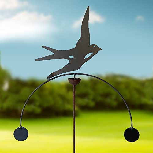 GAP GARDEN PRODUCTS - Solid Metal Rustic finish Garden Wind Spinner/Rocker with a Swallow design on a double arm rocker (Bare metal and will rust natuarally) Double
