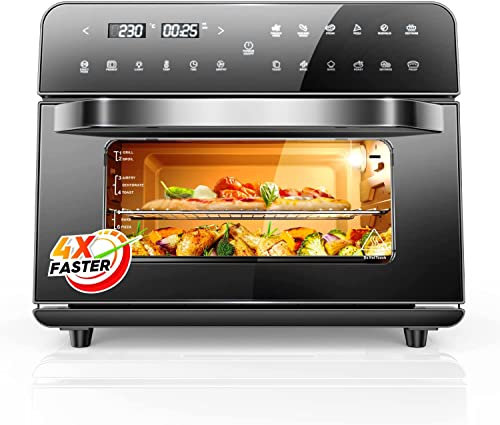 Freidora sin Aceite 25L, Freidora de Aire Caliente 12 en 1 Horno Electrico de Sobremesa con 20 Recetas Españolas para Pollo Asado, Pizza y Papas Fritas, 1800W Cocción Rápida y Fácil Limpieza