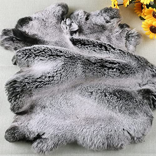 Natürlich gegerbtes echtes Rex-Kaninchenfell, Tierhaut, Nähqualität, hochwertiges Leder, weiße Spitze auf schwarz, ca. 41,9 x 26,7 cm