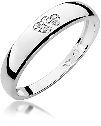 MARKO Weißgold Damen-Goldring mit Herzen, verziert mit 0,02 Karat Diamanten | 14 Karat Gold (585) | Goldring mit Box | Goldring für Frauen (Weißgold, 51 (16.2))