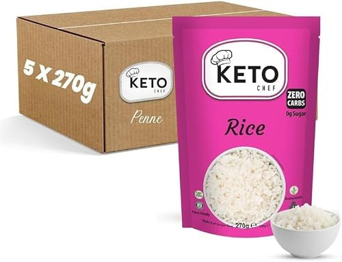 Keto Chef Shirataki Paleo Slim Rice 270g (Pack of 5) – Odour Free, Low Calorie & Fat Free, High Fibre, Keto Friendly, Vegan & Gluten Free, Low Carb Konjac Rice | Ready to Eat Instant Food
