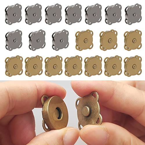 20 Paar magnetische Druckknöpfe aus Metall. Magnetischer Aufnahme aus Metall, 18 mm, Magnetknopf zum Nähen. Magnetverschluss, magnetische Automatikknöpfe für Taschen (Farbe Bronze/Schwarz)