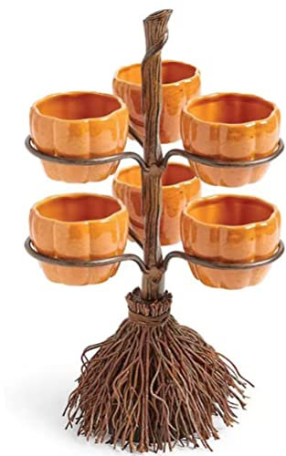 Ciotola per snack a forma di zucca di Halloween, vassoio pieghevole per feste, ciotola porta caramelle, ciotole di zucca in resina di Halloween su scopa per servire snack, insalata, frutta,