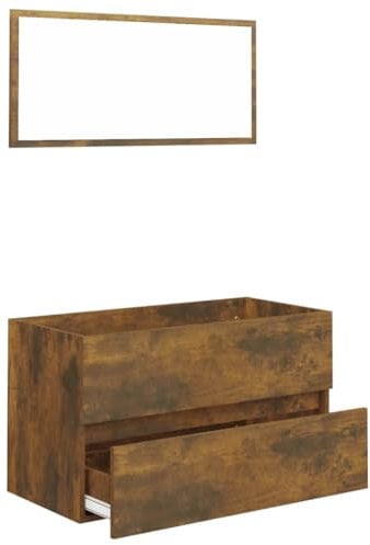vidaXL Badmöbel Set 2 TLG., Waschbeckenunterschrank Wandmontage mit Spiegel, Badezimmerschrank mit viel Stauraum, Badspiegel Badschrank, Räuchereiche Holzwerkstoff