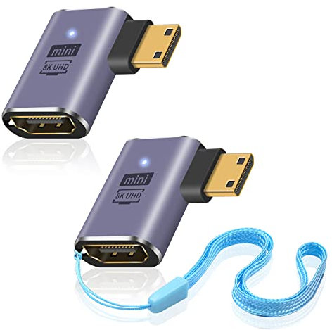 Duttek 8K HDMI to Mini HDMI Adapter(2 Pack),Right Angle Mini HDMI Male to HDMI Female Extension Adapter Support 8K@60Hz,48Gbps for Raspberry Pi Zero, Camera,HDTV, Projector, Laptop and Tablet