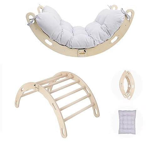 MAMOI® Kletterbogen mit Kissen, Kissen für Kinder, Klettergerüst aus Holz, Kletterdreieck, Baby Klettern, Holzbogen für Kinder, Spielplatz, Klettergerüst Indoor