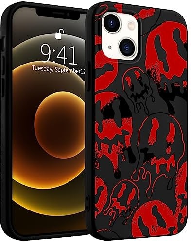 Idocolors Cute Floating Black and Red Ghost Phone Case for iPhone 11,Liquid Silicone Big Eyes and Mouth Case,Soft Gel Rubber Full-Body Protective Microfiber Lining Shockproof Cover