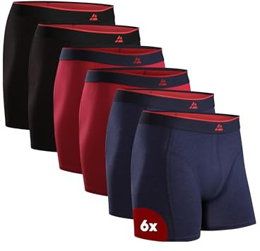 DANISH ENDURANCE 6er Pack Bambus Boxershorts Herren, Unterhosen Herren mit oder ohne Eingriff, Mehrfarbig (2X Schwarz, 2X Rot, 2X Marineblau) XL