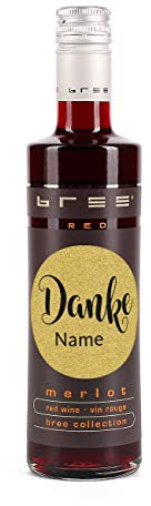 Herz & Heim® Bree Wein in einer kleinen Flasche (1 x 0.25 l) ein effektvolles Dankeschöngeschenk mit einem für Sie bedruckten Etikett Rotwein