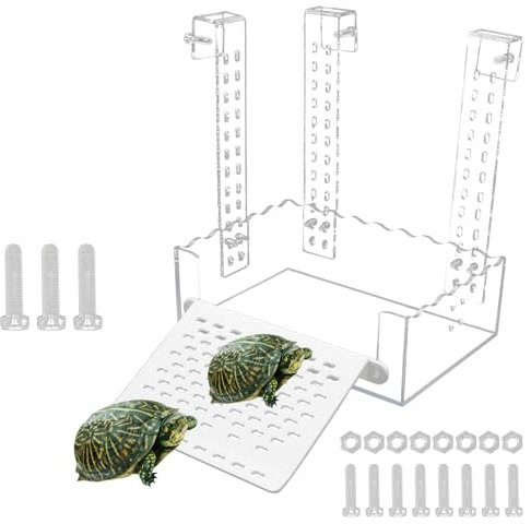 VIKKSAER Schildkröten-Basking Plattform mit simuliertem Rasen, transparente Wasser-Reptilien-Schildkröte, zum Ausruhen, Schildkröten, Aquarium-Dock, hängende Rampe, Kletterregal (XL) (XL-24,9 cm)