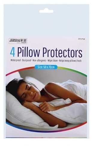 Pillow Protectors Anti Allergy Cot Pillows Protector Case Hypoallergenic Covers Wipe Clean Washable Dustproof Non Allergenic Super Safe Breathable Cover White Standard Size 50 X 70cm Non Woven (4 Pk)