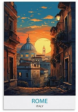 KmoNo Reiseposter Italien Rom Vintage 20 x 30 cm Poster Dekor Malerei Leinwand Wandkunst Wohnzimmer Poster Schlafzimmer