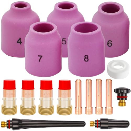 EATBALE Wig-Schweißbrenner Zubehör Set für DB SR WP 17 18 26 Wig-Schweißbrenner, Aluminiumoxid-Düsen Rückkappe Stubby Gaslinse Cup Gasket 17GL332 10N24S 53N61S Kit (17 Stück)