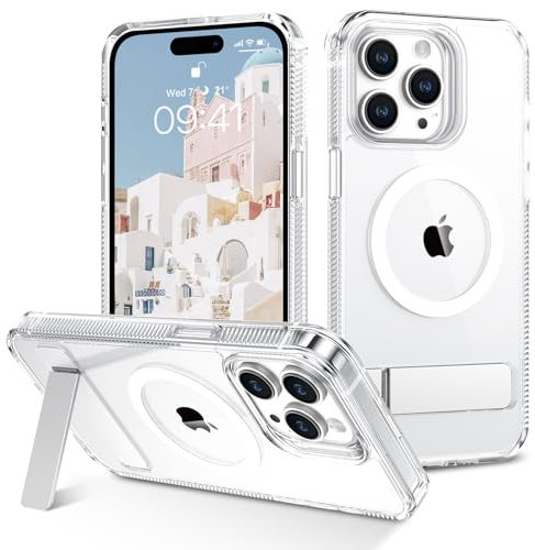 BENTOBEN iPhone 15 Pro Case with Stand, Compatible with MagSafe, Transparent Clear Anti-yellow Slim Soft Silicone Shockproof Full Protective Cover for iPhone 15 Pro