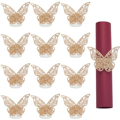 GORGECRAFT 50Stk Schmetterlings-Papierringe Goldene Schmetterlings-Serviettenringe Serviettenhalter Goldene Servietten Lasergeschnittene Folienpapier-Serviettenhalter Für Hochzeiten Weihnachten