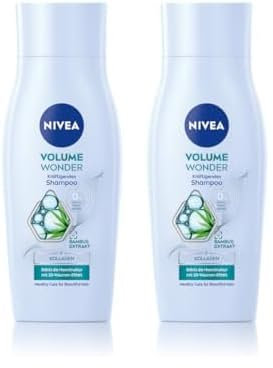 NIVEA Volume Wonder Kräftigendes Shampoo, Volumen Shampoo mit Kollagen und natürlichem Bambus-Extrakt, silikonfreies Haarshampoo für sichtbares Volumen und strahlenden Glanz (50 ml) (Packung mit 2)