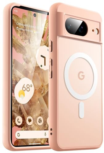 JETech Magnetisch Hülle für Google Pixel 8 6,2 Zoll 2023, Kompatibel mit MagSafe, Transluzente Matt Rückseite Stoßfeste Handyhülle (Rose)