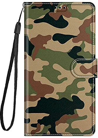 Adolasx Kompatibel für ZTE Blade A73 4G Hülle Leder mit Band Motiv Kartenfach Silikon Klappbar Flip Tier Hüllen [Magnetisch] Handyhülle Bumper PU Cover Case - Tarnung