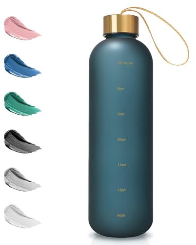 Opard Trinkflasche, 1L/800ml Wasserflasche, Auslaufsichere Water Bottle, BPA Frei Sportflasche Zeitmarkierung Wasser Flasche (800ml - Blau, 800ml)