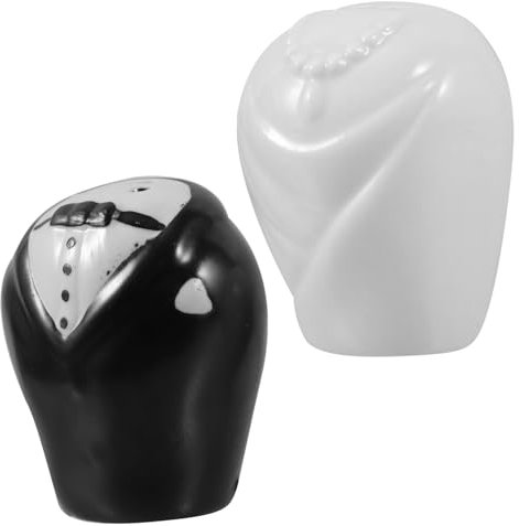 DEARMAMY Pimentero 1 Par De Saleros Y Pimenteros De Cerámica Para Novios Figuras De Mr & Mrs Mini Dispensador De Azúcar Y Especias Botellas Recipiente Para Condimentos De Cocina