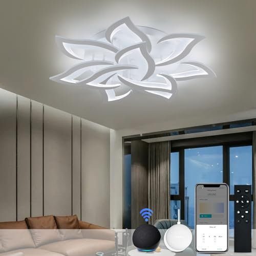 Sky angle Plafoniera Led soffitto stile Moderno con ALEXA e Google Home, Dimmerabile Lampadario Camera da letto con Telecomando (Diametro 85cm)