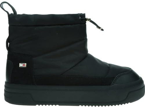 Tommy Hilfiger Donna Stivali Flag Nylon Mini Snowboot Zeppa, Nero (Black), 37