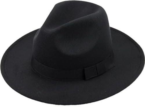 Faringoto Krempe Fedoras Hats Jazz Cap Unisex Classic 20s Trilby Fedora Short Brim Fashion Flat Panama Hat Casual Felt Hat, Schwarz, Einheitsgröße