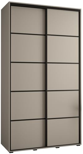 MEBLE KRYSPOL Dakota 4 Schrank mit Zwei Schiebetüren - Moderner Kleiderschrank mit Kleiderstange und Regalen - 235,2x130x45cm - Kaschmir Schwarz