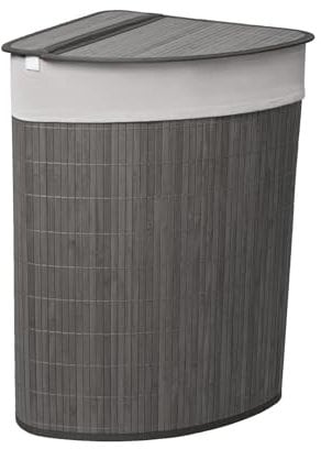 MantraRaj 58L Bamboo Laundry Basket Triangle Foldable Storage Hamper With Removable Cover Laundry Hamper with Lid Washing Clothes Basket Bin With Handle For Bedroom, Bathroom, Laundry (Grey)
