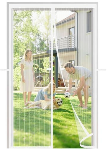 Meet Beauty Fliegengitter Tür Magnet Insektenschutz 85x200cm, 3. Generation Winddichter Magnetvorhang für Balkontür, Terrassentür & Wohnzimmer, Ohne Bohren Montage, Weiß