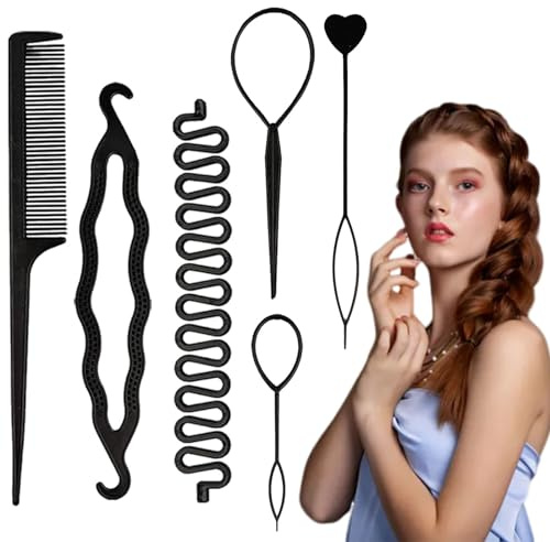 Topsy Tail Hair Tool, 6pcs French Braid Tool For Women | 6pcs Black Braiding Tools, Flexible Plastic Material, Quick Hair Styling Process, For All Hair Types Styling