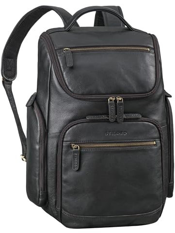STILORD 'Reggie' XL Mochila Hombres Portatil 15-17 Pulgadas Cuero Hombre Macuto Transpirable Grande Bolso Bandolera Piel Vintage para Maleta y Viaje, Color:negro