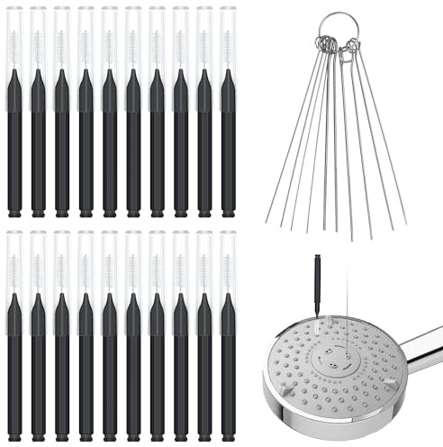 30pcs Kit Nettoyant Pommeau de Douche, Brosse Nettoyage Pommeau de Douche Multi-Tailles Brosse de Nettoyage Anti-Colmatage pour Salle de Bain Petit Trou Espace Buse Fente de Fenêtre (Noir)
