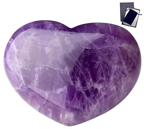 GUJOXILA 45mm Amethyst Herz Groß Kristalle Sorgensteine Heilsteine Herzförmig Sorgen Edelsteine Massagesteine für Meditation,Stress abbauen Lila Liebe Kristall Steine MaMa Geschenk