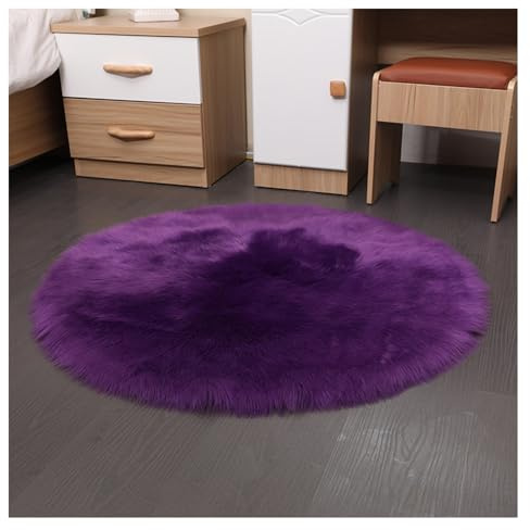 SMTCM Faux Lammfell Schaffell Runder Teppich 40 * 40cm Lila Flauschig Kunstfell Teppich Longhair Fell Weiche Nachahmung Wolle Bettvorleger Sofa Matte Rutschfester Waschbarer Plüsch Fußmatte Heim Deko
