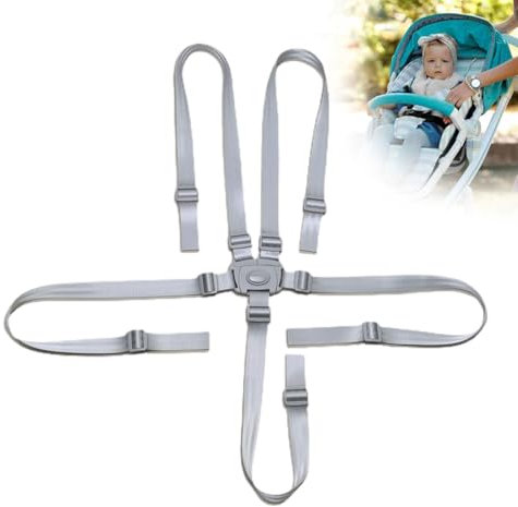 1 Stück 5 Punkt Gurt Sicherheitsgurt Hochstuhl Multifunktional Kinderschutzgurt Hochstuhl Gurt für Buggy, Kindersitz, Kinderwagen und Hochstuhl, Grau